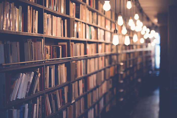 bookshelves in a library